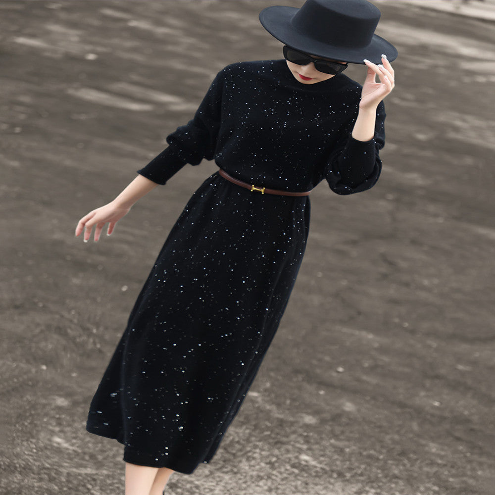 Lanser 2025 autumn and winter new temperament half turtleneck sweater dress with loose wool knitted dress image 5