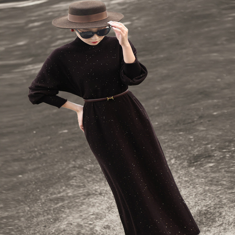 Lanser 2025 autumn and winter new temperament half turtleneck sweater dress with loose wool knitted dress image 11