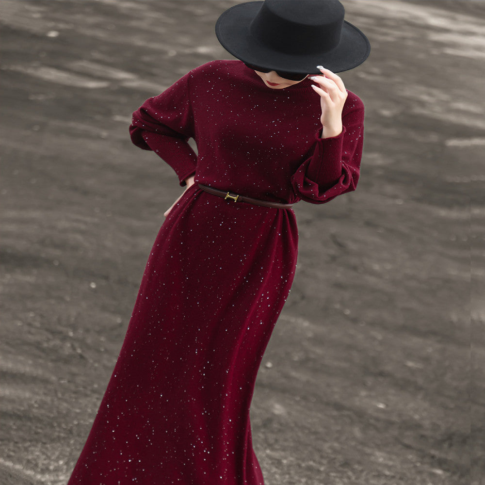 Lanser 2025 autumn and winter new temperament half turtleneck sweater dress with loose wool knitted dress image 15