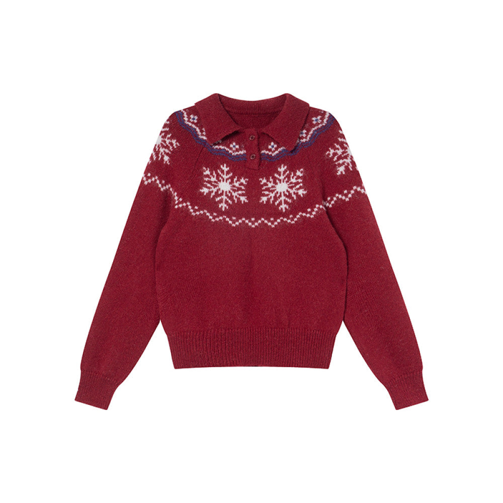 ASAYA3878 POLO Collar Snowflake Knitted Sweater ❄️⛄️❤️