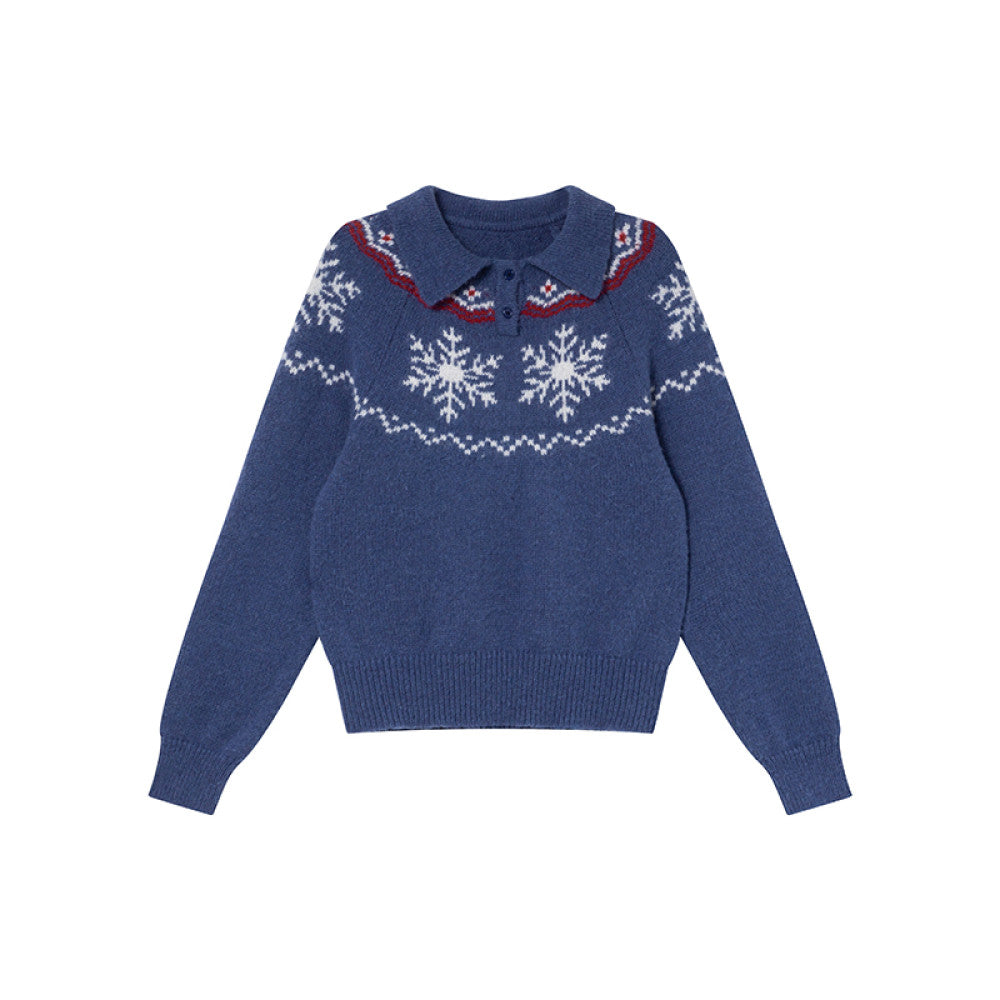 ASAYA3878 POLO Collar Snowflake Knitted Sweater ❄️⛄️❤️
