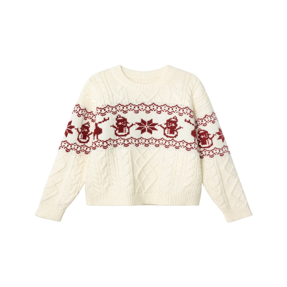 Hello Canon Christmas atmosphere jacquard round neck sweater women s spring and autumn 2025 new loose warm knitted sweater image 5