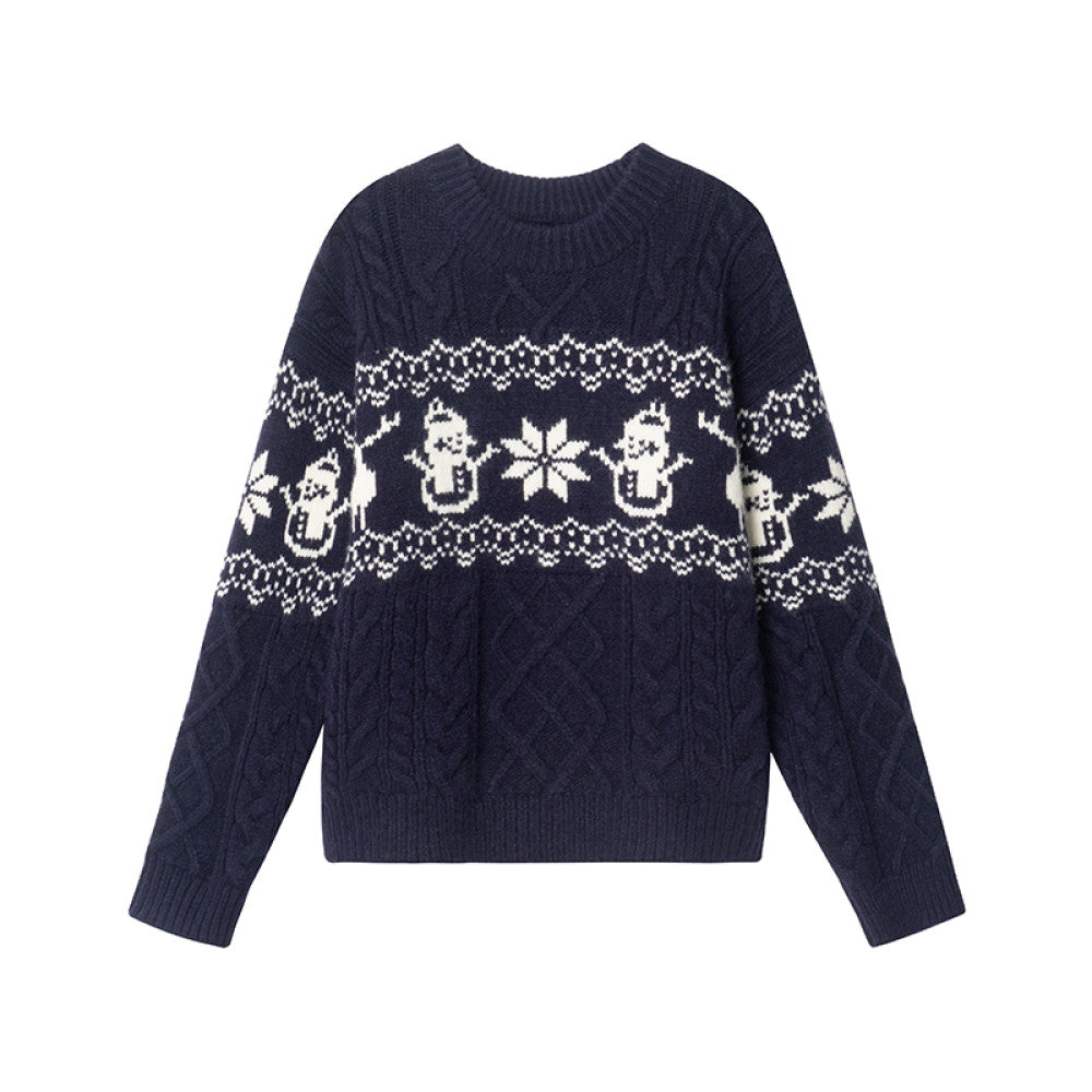 Hello Canon Christmas atmosphere jacquard round neck sweater women s spring and autumn 2025 new loose warm knitted sweater image 7