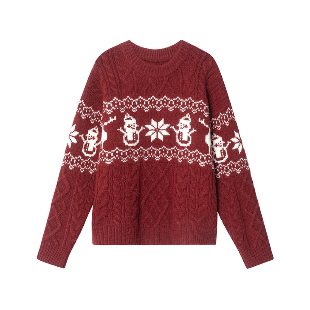 Hello Canon Christmas atmosphere jacquard round neck sweater women s spring and autumn 2025 new loose warm knitted sweater image 13