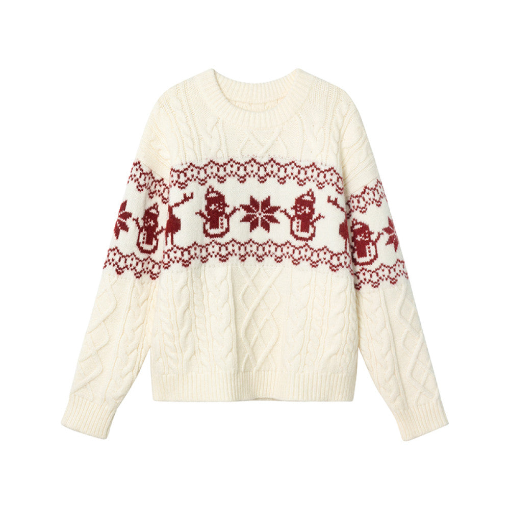 Hello Canon Christmas atmosphere jacquard round neck sweater women s spring and autumn 2025 new loose warm knitted sweater image 19