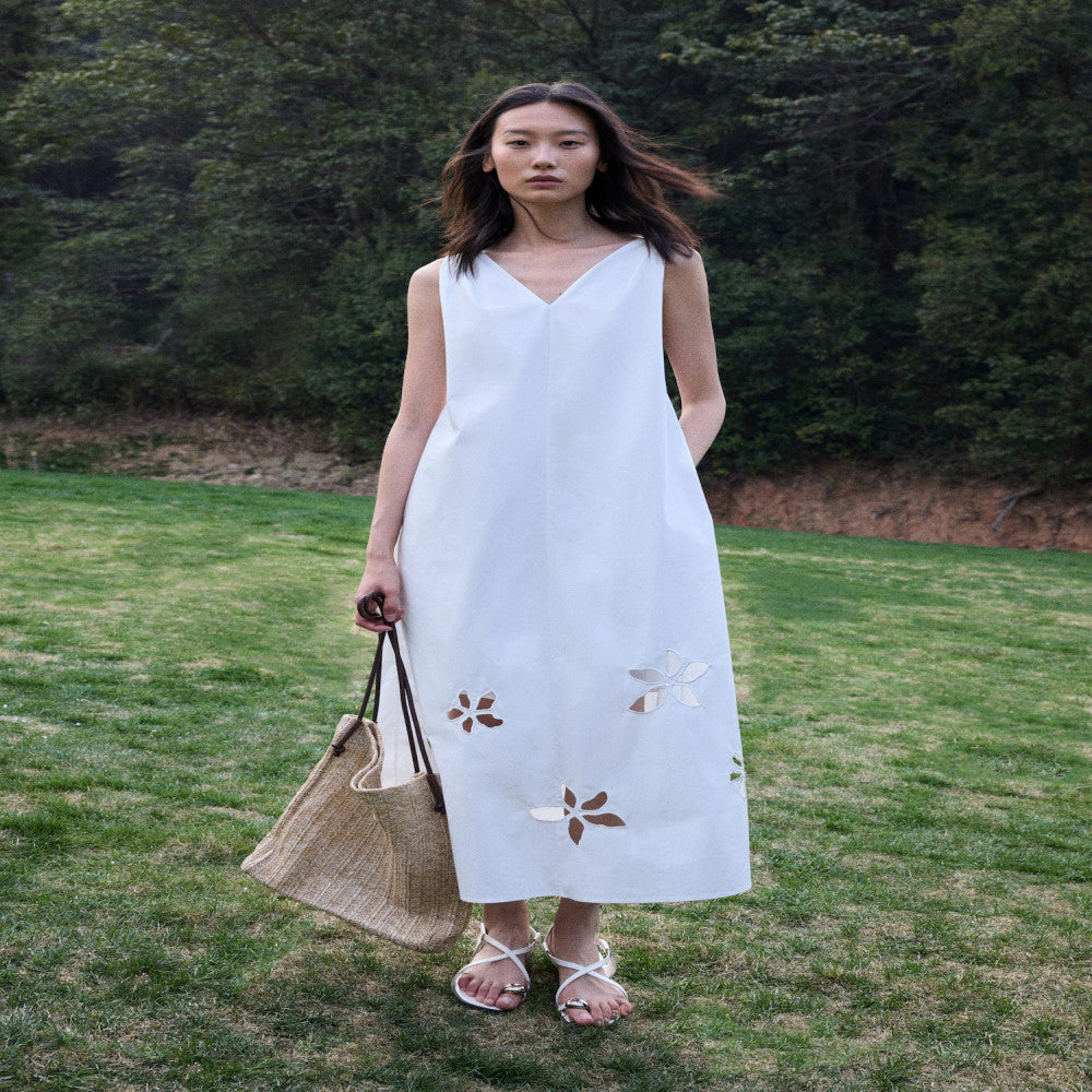 RUISHI s new heavyweight positioning hollow embroidery pure cotton sleeveless A line dress long skirt for women in summer image 8