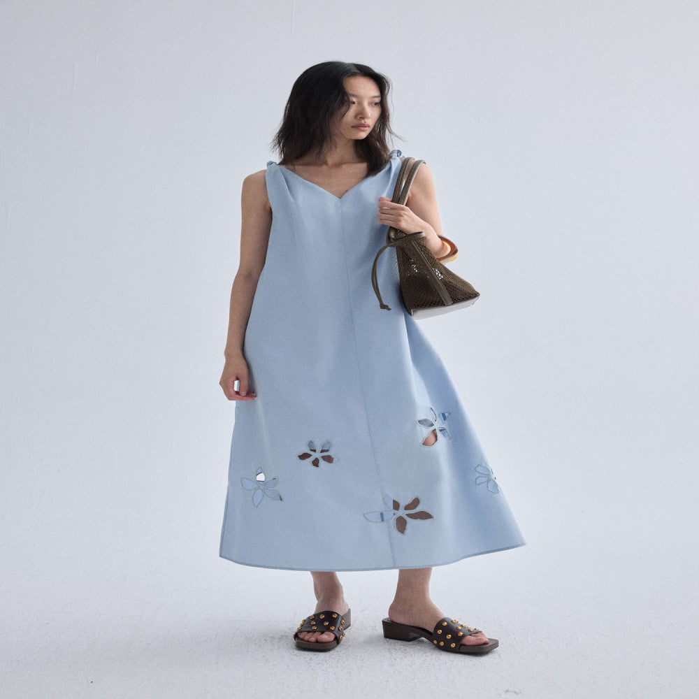 RUISHI s new heavyweight positioning hollow embroidery pure cotton sleeveless A line dress long skirt for women in summer image 14