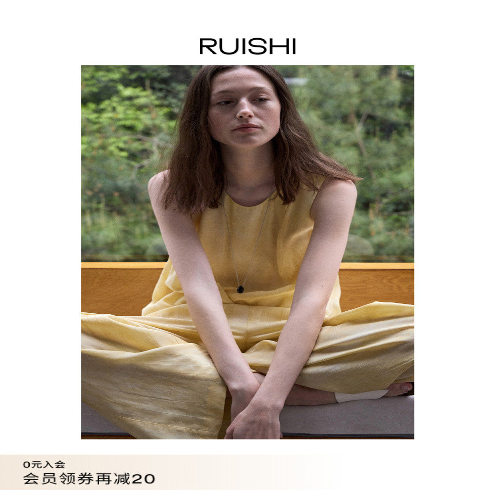RUISHI 100 person silk sand washing process three dimensional pleated sleeveless top balloon pants set women s summer image 1
