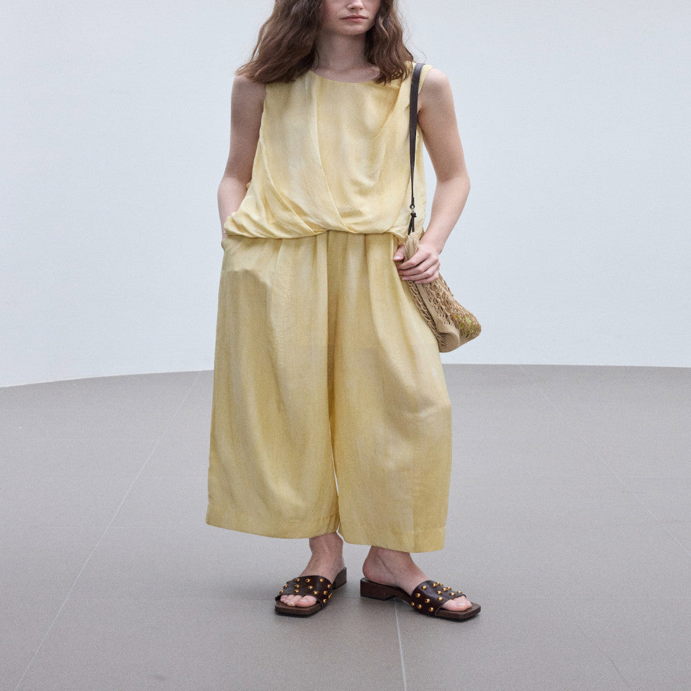 RUISHI 100 person silk sand washing process three dimensional pleated sleeveless top balloon pants set women s summer image 20