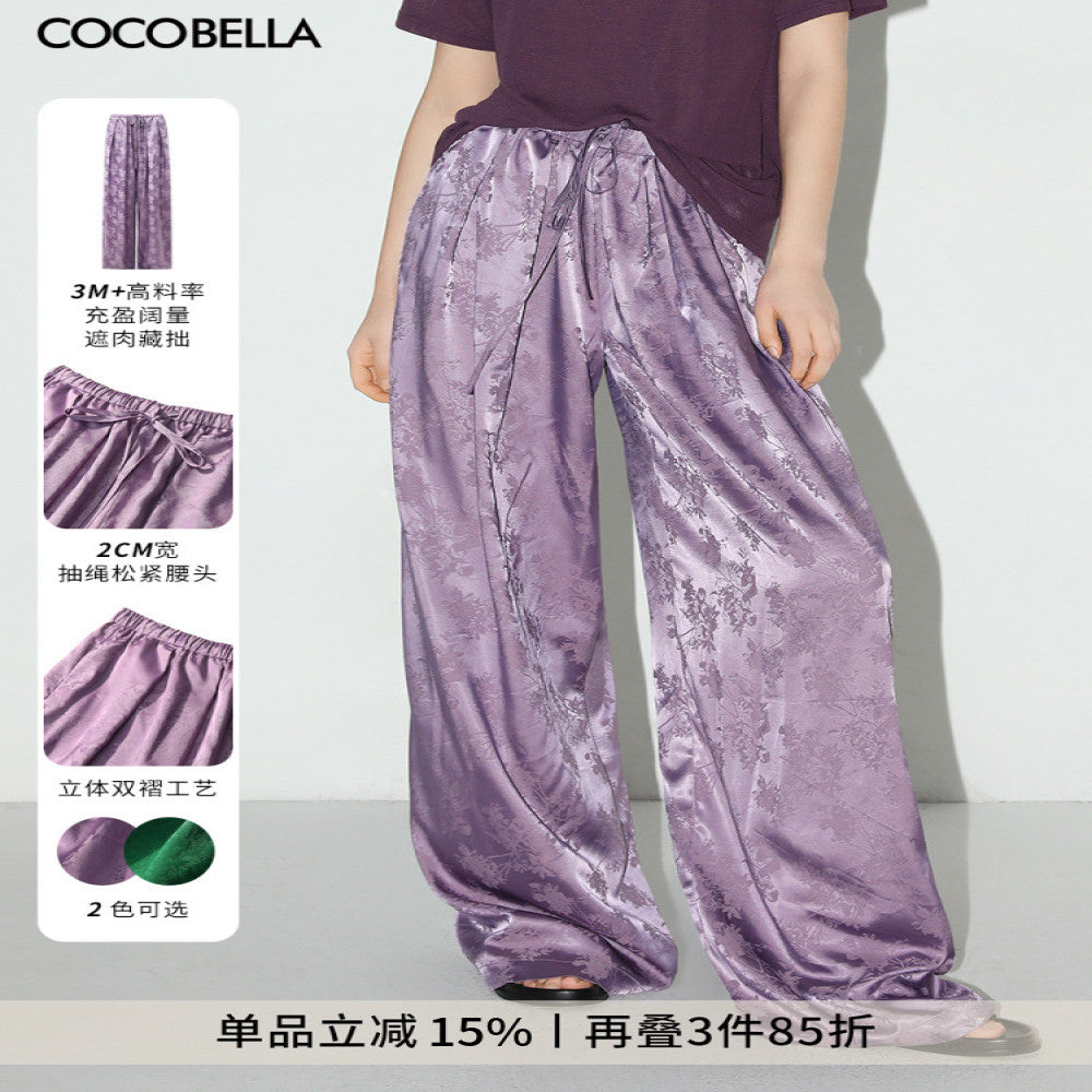 COCOBELLA New Chinese Style Dark Jacquard Glossy Satin Drape Wide Leg Pants Women s Casual Pants PA3026 3 image 0