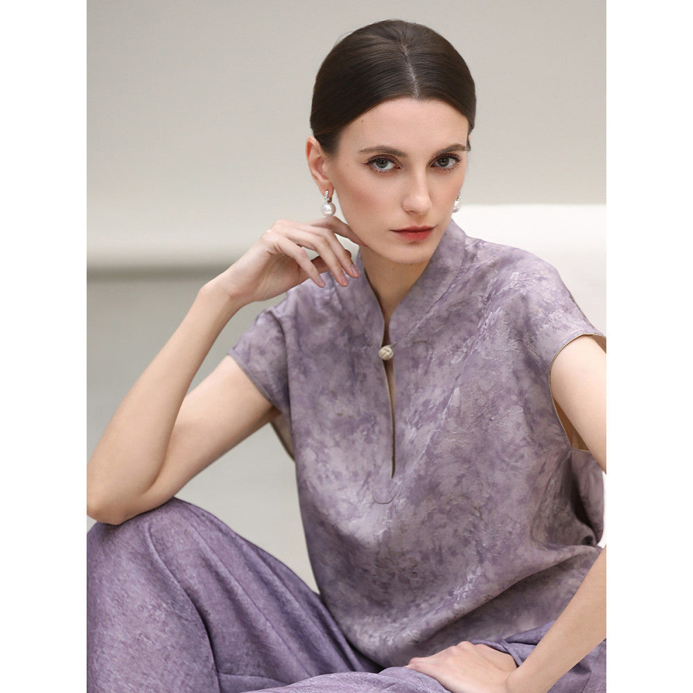 COCOBELLA Chinese style auspicious cloud purple hollow jacquard wide leg pants comfortable lyocell casual pants PA3038 image 23