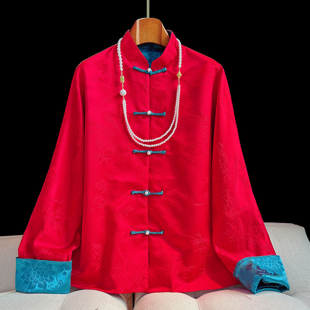 Red new Chinese style buttoned thick cotton jacket female original design New Year retro jacquard Chinese style cotton jacket top image 9