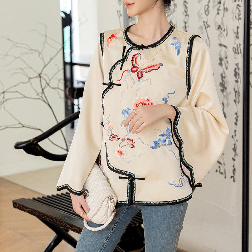 Red China Chic New Chinese Embroidery Acetic Acid Top Women s New Year Celebration Dress Small Guochao Panbuckle Coat Autumn image 16