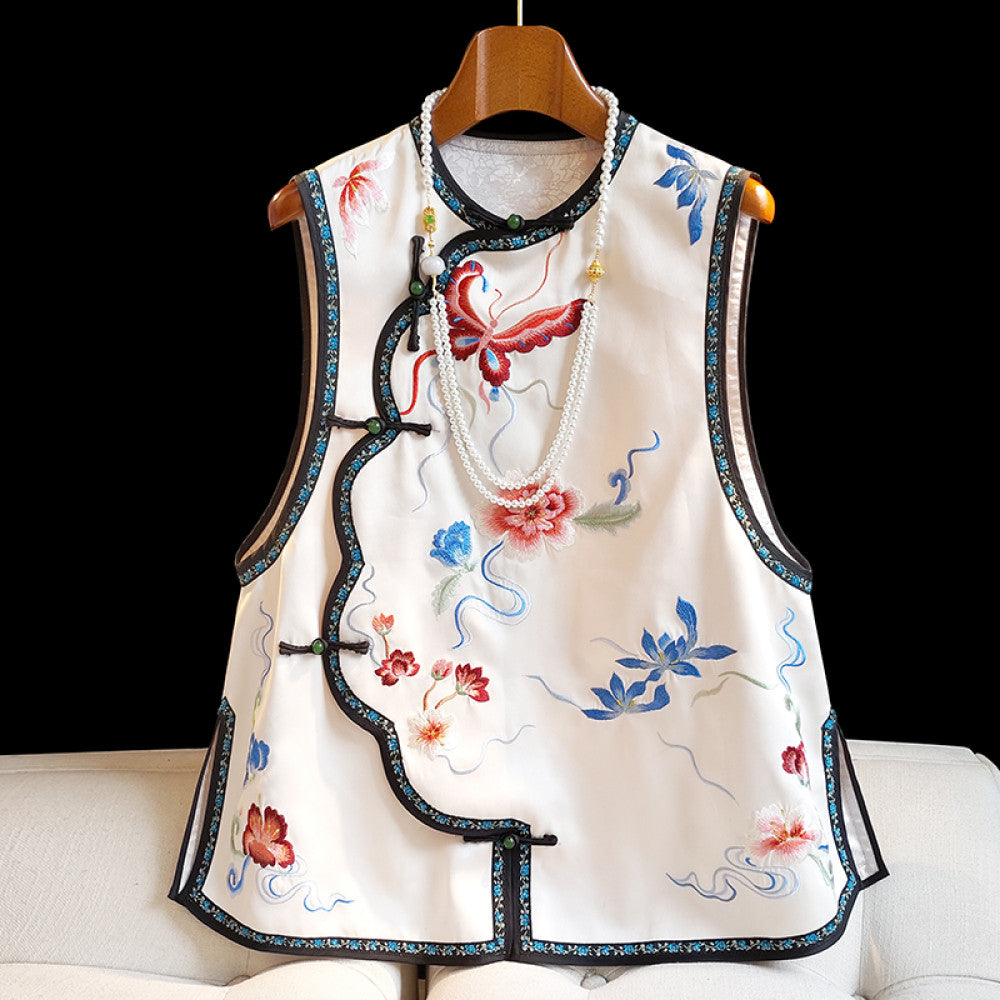 New Chinese style red acetate vest for women in autumn with a sense of luxury retro slanted collar Chinese style and buckle top image 19