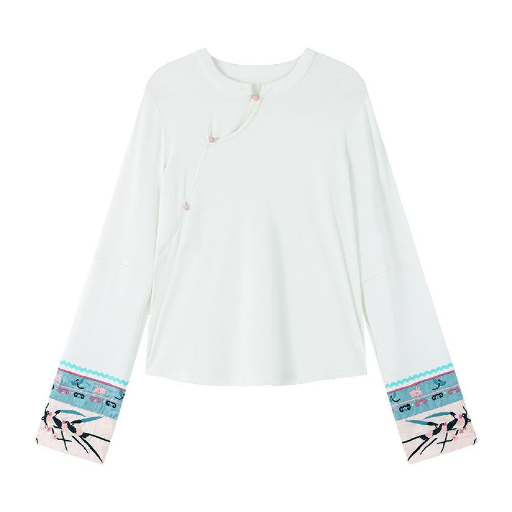 SOLO Original SOLO Guanyin Swallow Spring Loose Long Sleeve Top National Trend Embroidered T shirt image 16