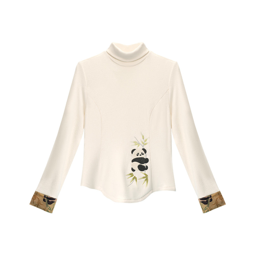 Su Luo original Panda Series Shushan Auspicious autumn and winter embroidered slim knitted bottoming T shirt image 7