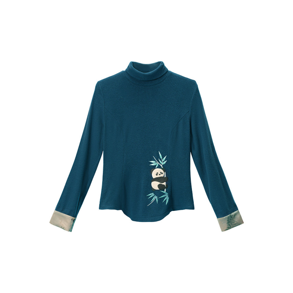 Su Luo original Panda Series Shushan Auspicious autumn and winter embroidered slim knitted bottoming T shirt image 17