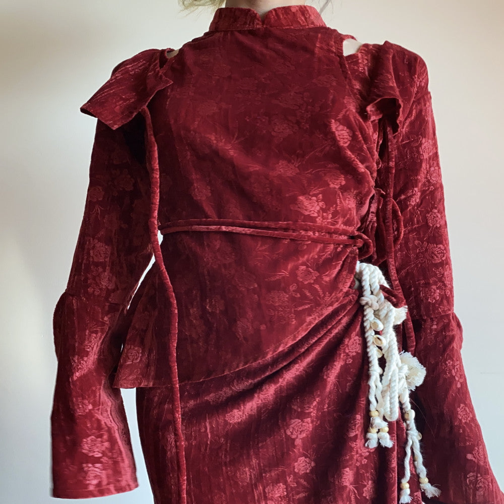 Spot Limp Online Original Winter Rose Velvet New Chinese Hairy Cheongsam Drawn Half Skirt image 2