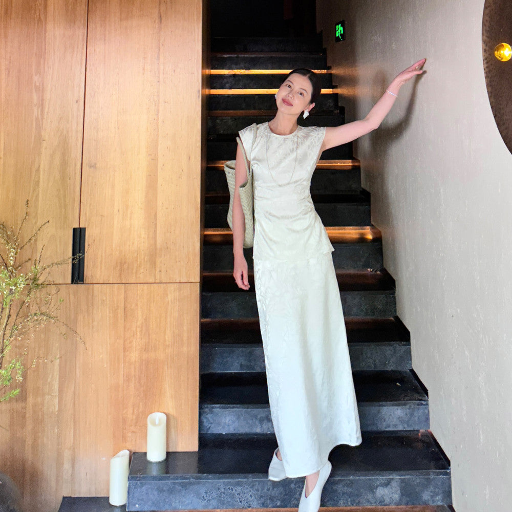 Cml Bamboo Charm of the East New Chinese Minimalist Bamboo Shadow Set with a slimming half skirt and two pieces of temperament image 16