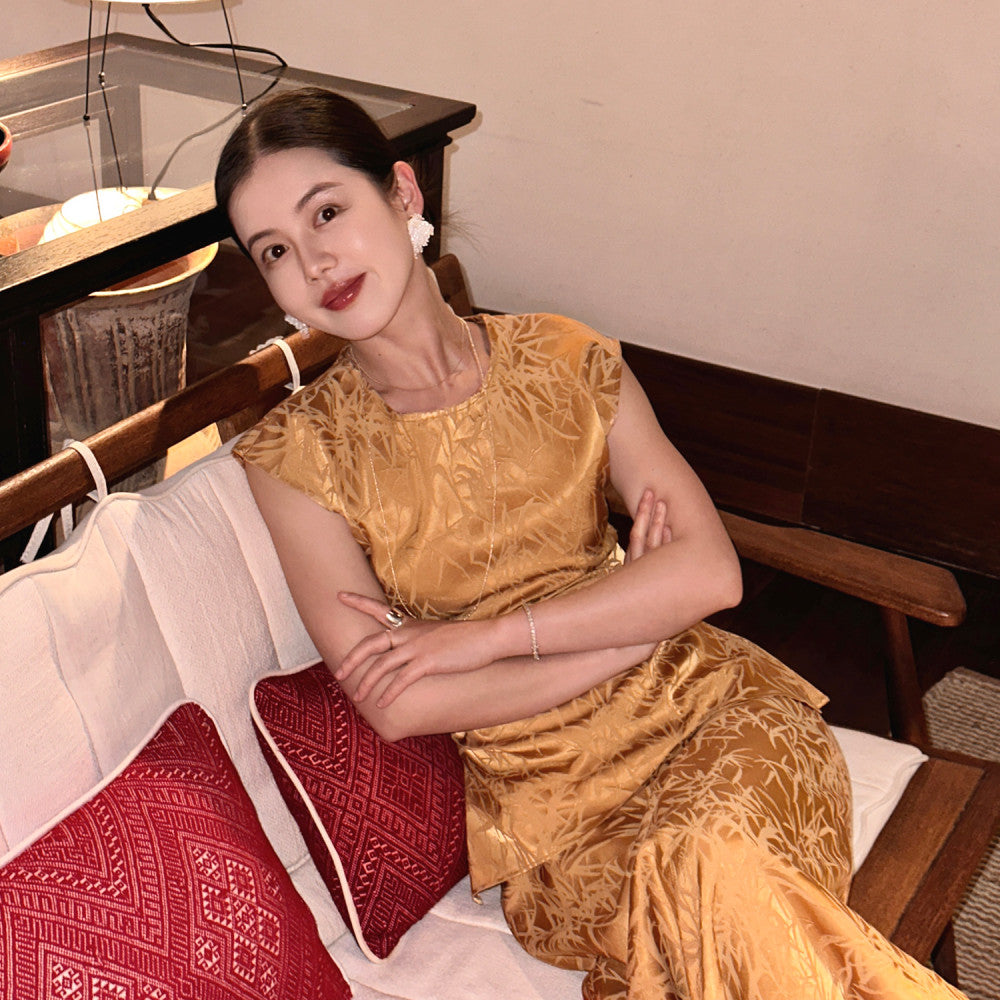 Cml Bamboo Charm of the East New Chinese Minimalist Bamboo Shadow Set with a slimming half skirt and two pieces of temperament image 22