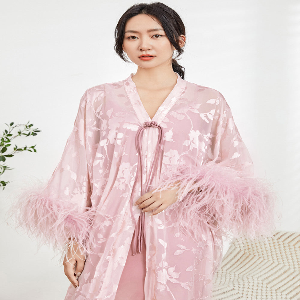 ASAYA-3823: Glamorous Pink Feather Robe ✨