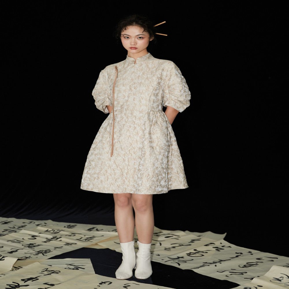 High end jacquard cheongsam dress with summer Chinese style slanted placket and buckle three dimensional seven quarter sleeves improved cheongsam dress image 11