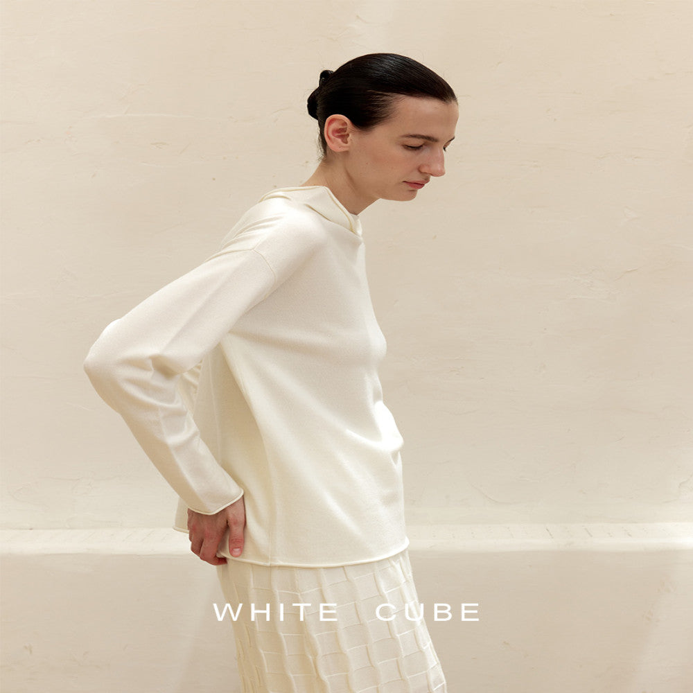Whitecube Spring Lazy Style Simple Loose Wool Half High Collar Contour Curled Edge Knitted Sweater Top Women s Wear image 4