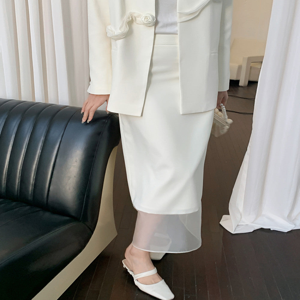 ASAYA-3760: Elegant White Rose Blazer 🌹🤍