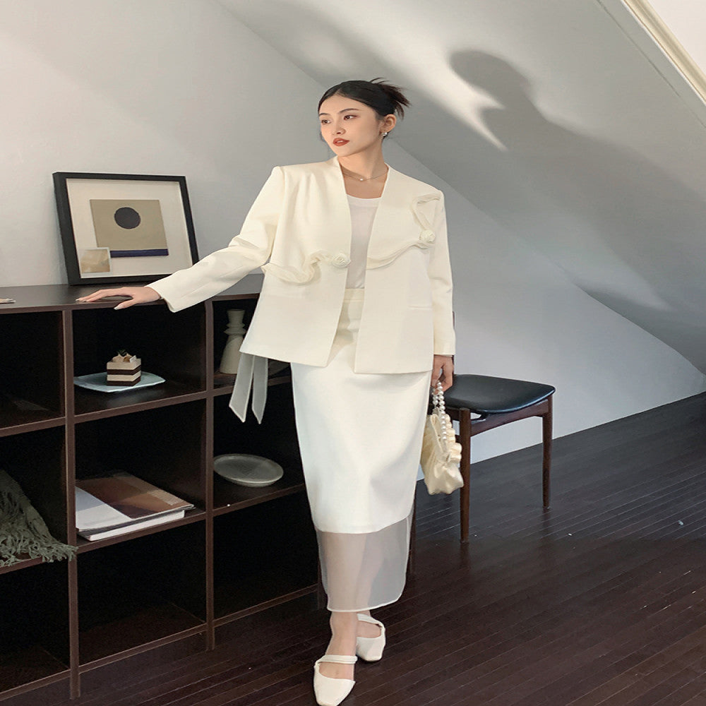 ASAYA-3760: Elegant White Rose Blazer 🌹🤍