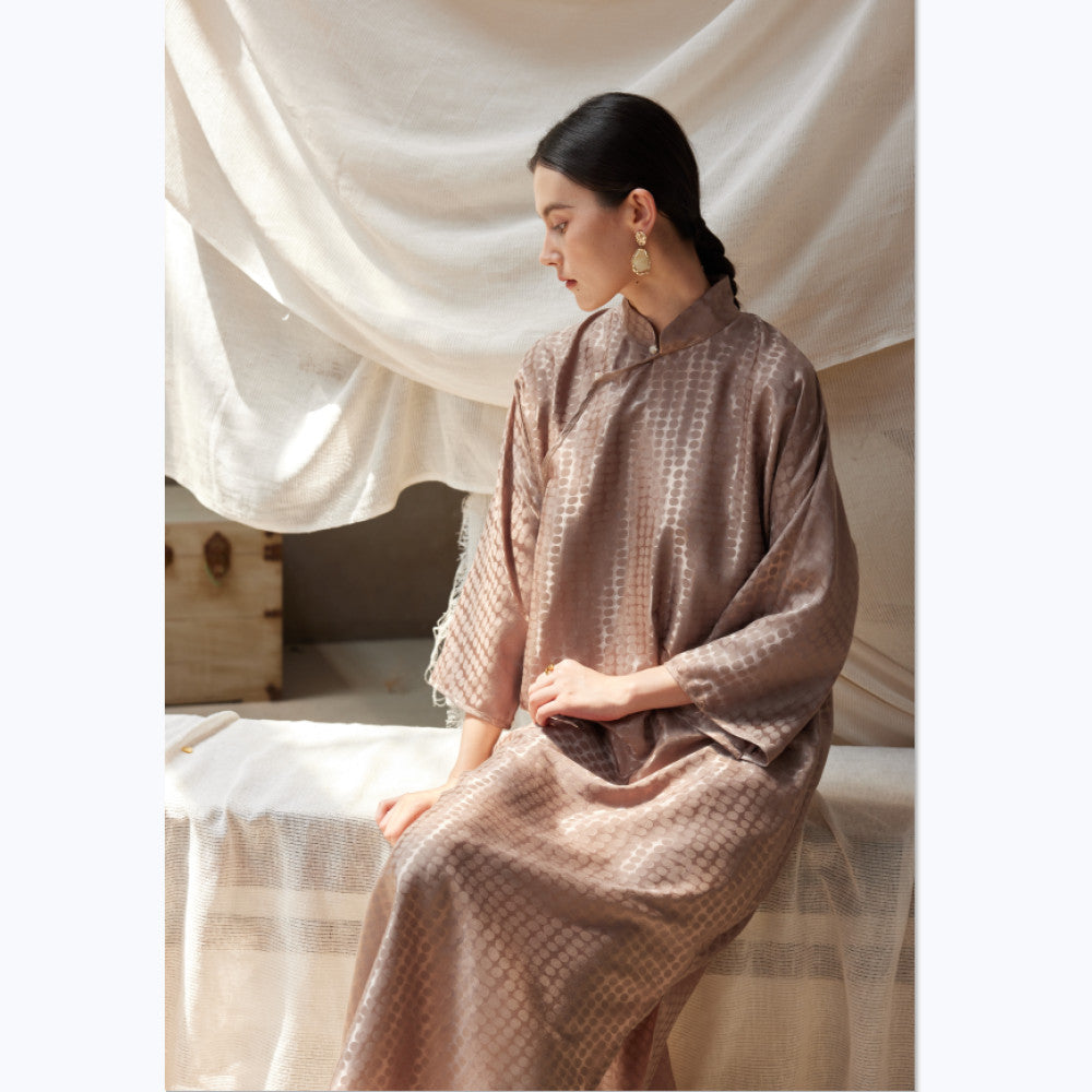 TAORAN women s clothing Republic of China style daily improvement cheongsam with slanted collar jade beads buttoned down sleeves long sleeved shirt artistic Zen tea suit image 5