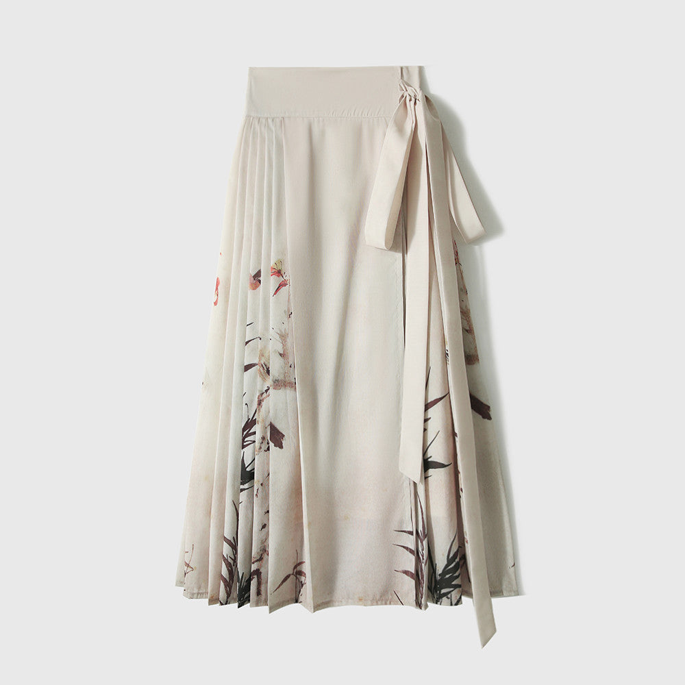 Xiaohan Pavilion Romantic Meeting Chinese Style New Chinese Top Positioning Flower and Bird Printed Horse Face Half Skirt Two Piece Set image 15