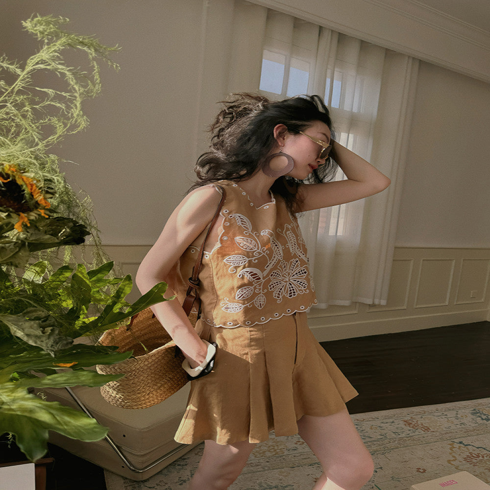 TOP Home Holiday Set French Romantic Exquisite Heavy Industry Positioning Hollow Embroidery Lace Vest Umbrella Swing Shorts image 1