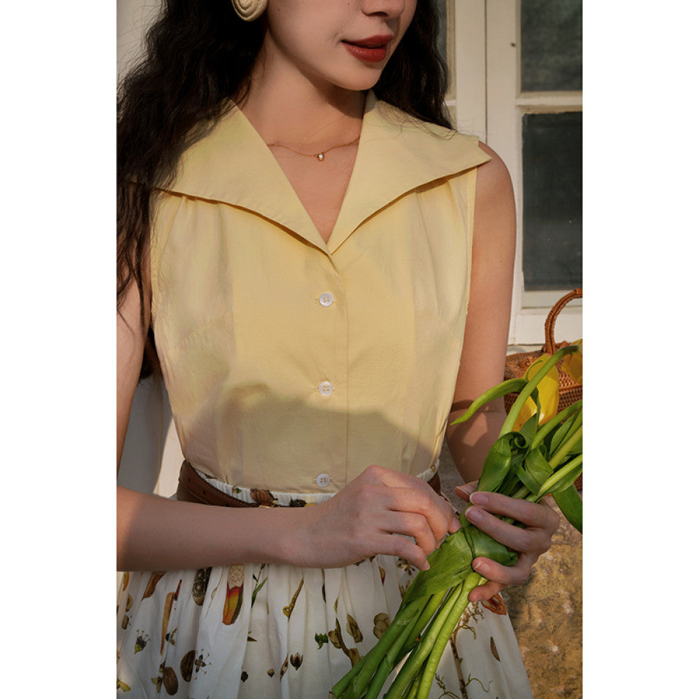 Ching s French Retro Colorful Large Collar Shirt Cool and Exquisite Versatile Small Shirt Sleeveless Commuter Top Summer image 22
