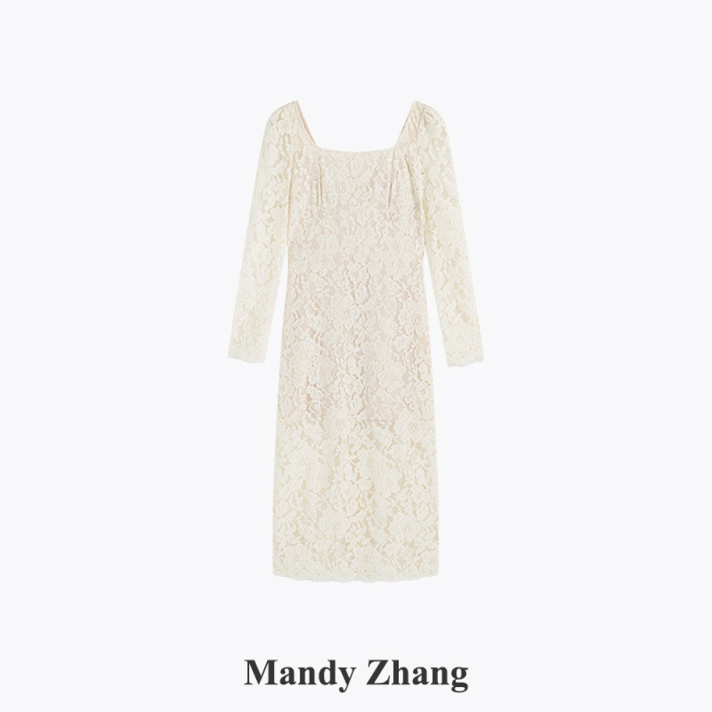 MandyZhang white heavy lace dress female summer French style light luxury temperament slim engagement dress skirt image 27