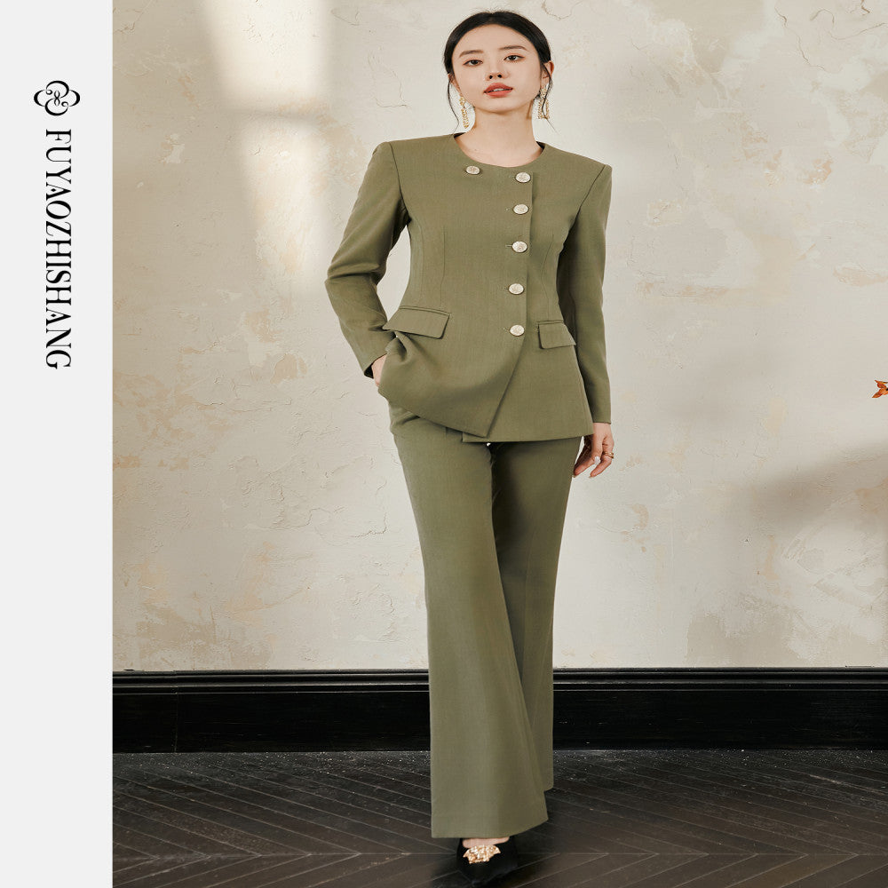 Customized runway haute couture light commuting wool suit set for women s micro flared pants no returns or exchanges supported image 2