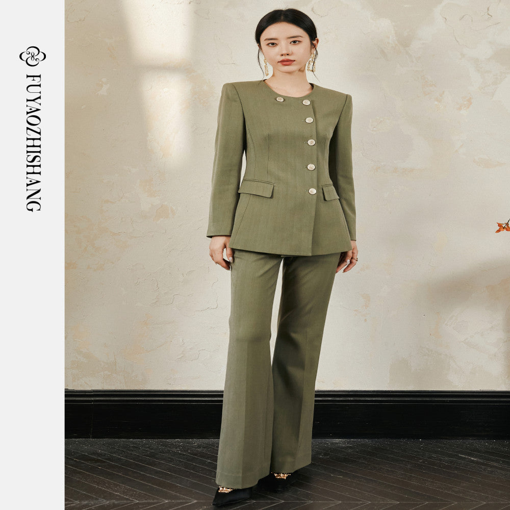 Customized runway haute couture light commuting wool suit set for women s micro flared pants no returns or exchanges supported image 4
