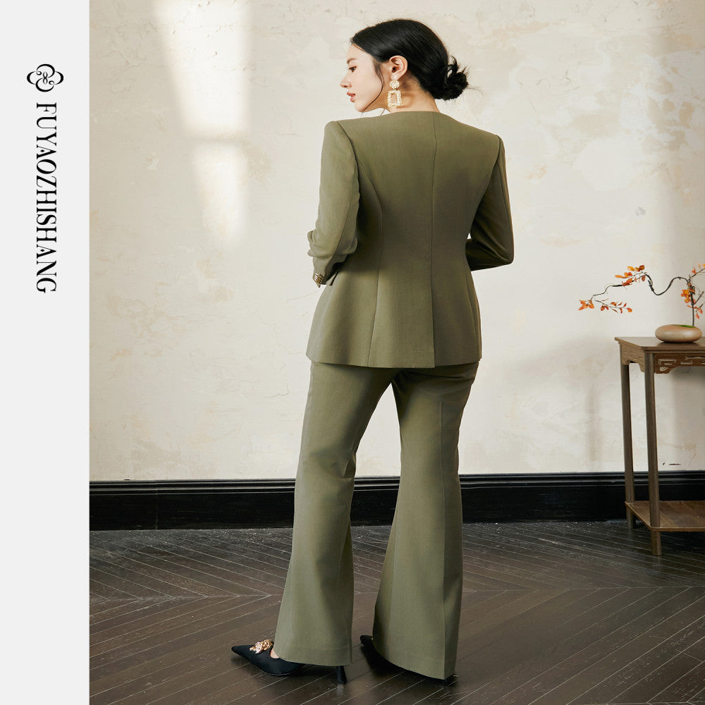 Customized runway haute couture light commuting wool suit set for women s micro flared pants no returns or exchanges supported image 5
