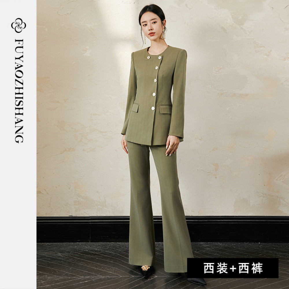 Customized runway haute couture light commuting wool suit set for women s micro flared pants no returns or exchanges supported image 26