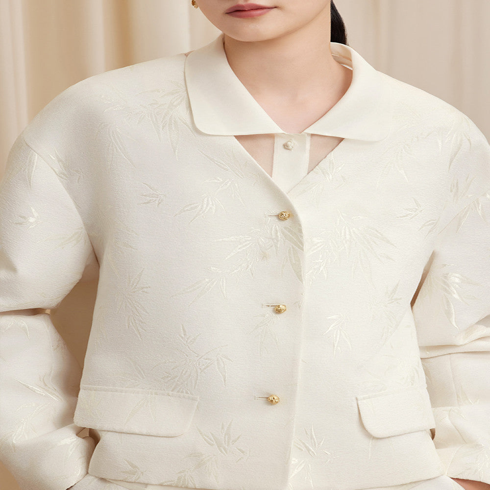 Ruyi Lianyun Zhuqing Bamboo Jacquard Chenille Short Jacket Women s New Chinese Style Metal Button Collarless Top image 5