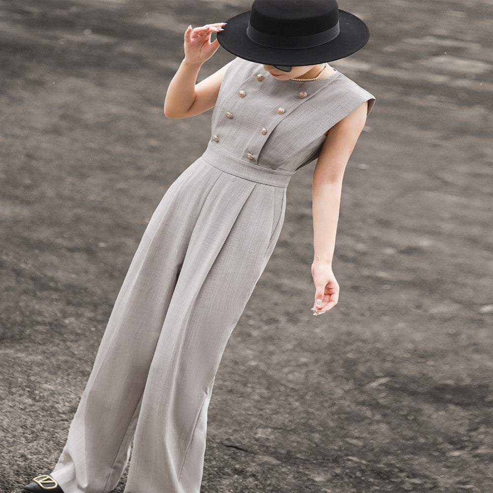 Lanser 2025 Summer New Style High Waist and Skinny Wide Leg Pants Sleeveless Commuter jumpsuit for Women image 1