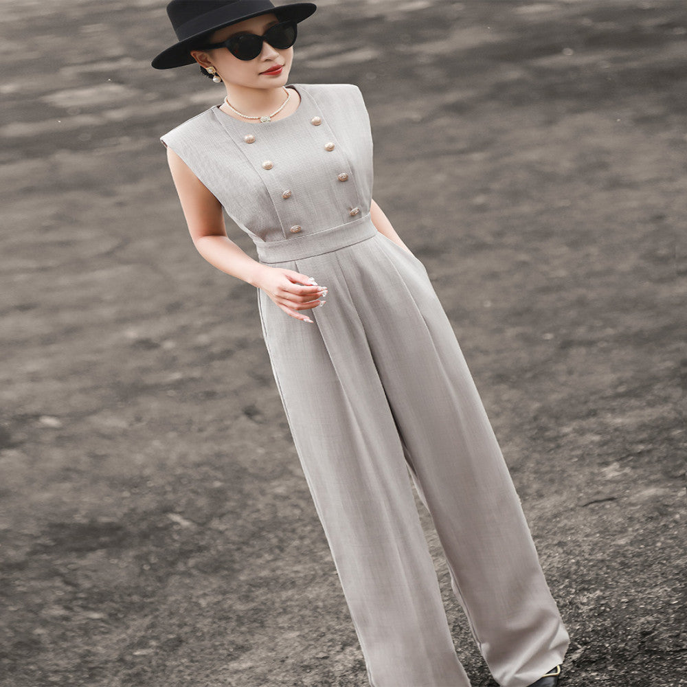 Lanser 2025 Summer New Style High Waist and Skinny Wide Leg Pants Sleeveless Commuter jumpsuit for Women image 3