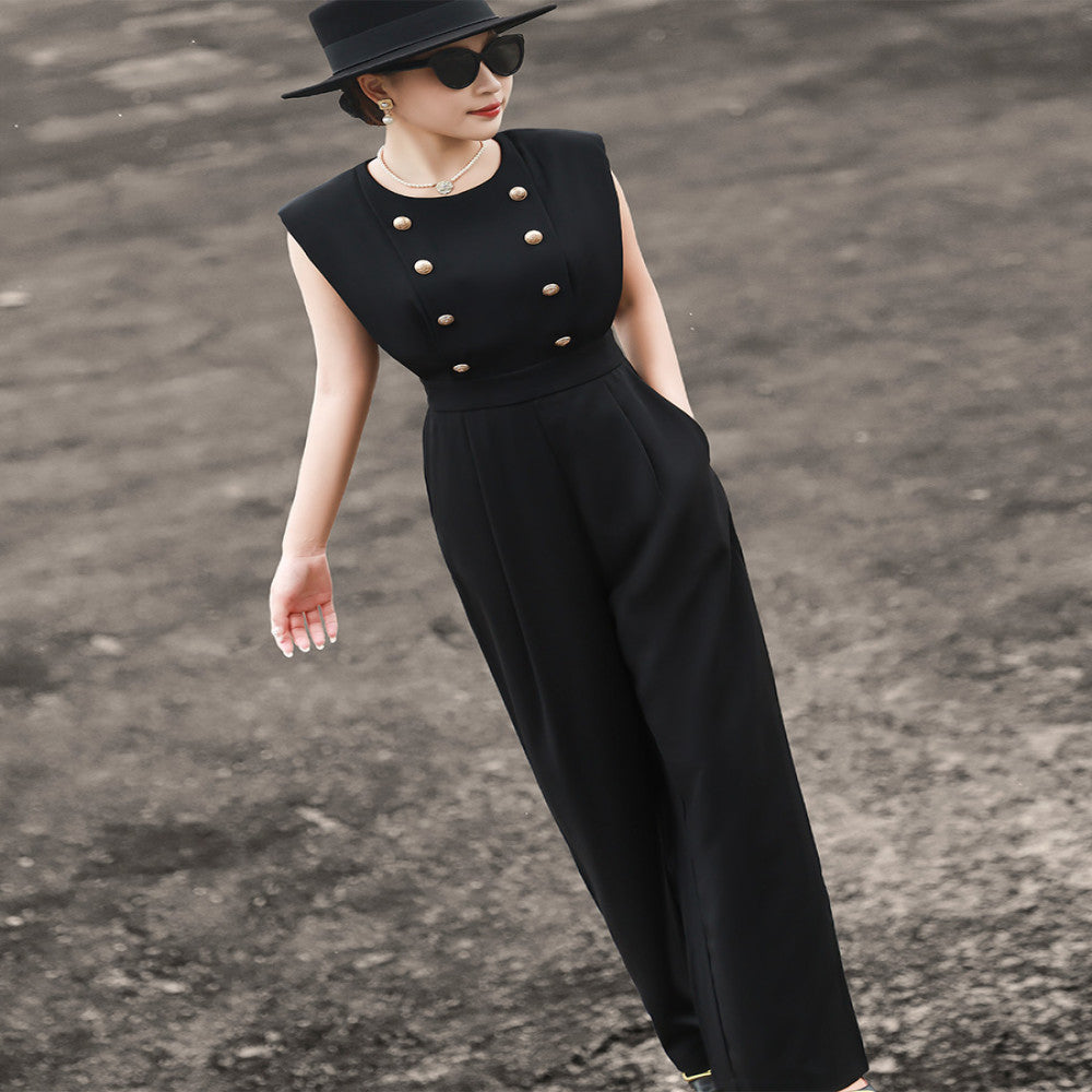 Lanser 2025 Summer New Style High Waist and Skinny Wide Leg Pants Sleeveless Commuter jumpsuit for Women image 5