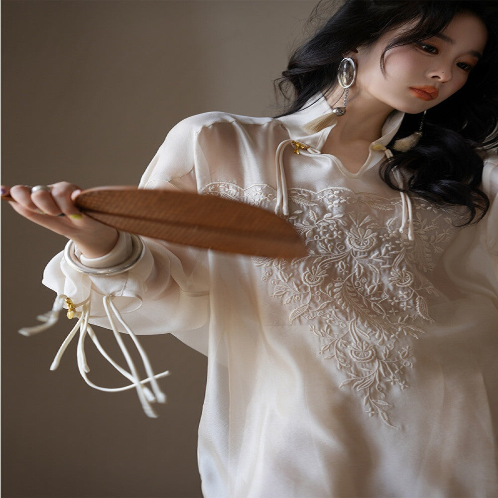dangdang Cluster of Flowers design stand up collar 2025 new shirt women s new Chinese style embroidered tassel shirt image 10