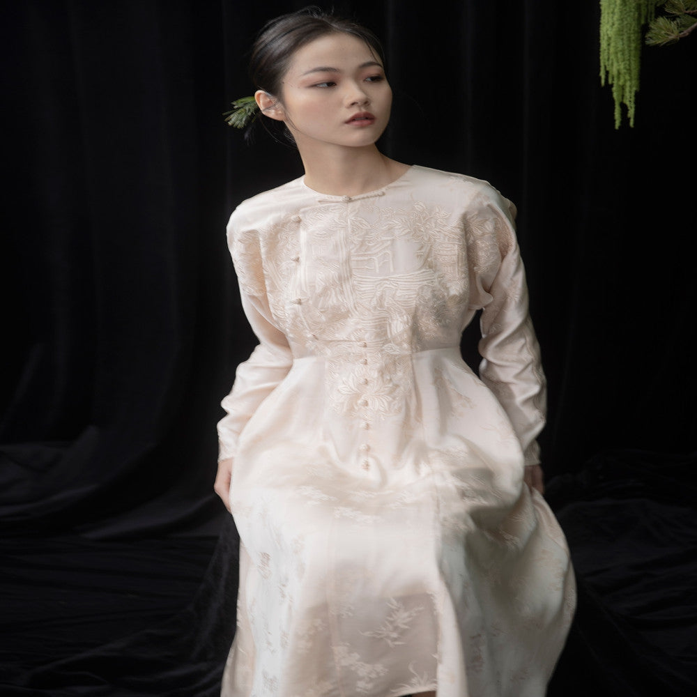 Pink embroidery new Chinese style improved retro dress with spring and summer design sense Dress sold out and not restocked image 1