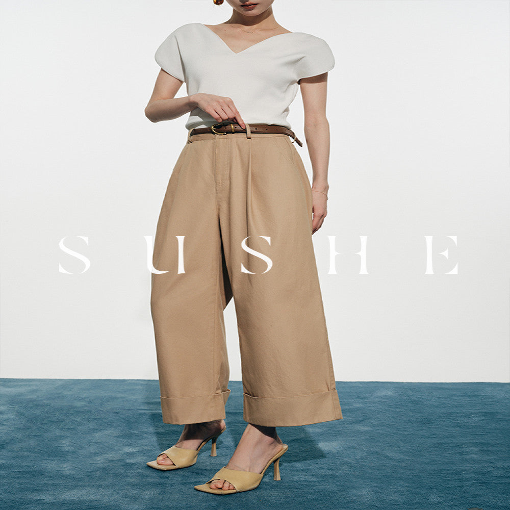 Shuxi SUSHE Yapi and Soft Skin Organic Cotton Blended High Waist Nine Fold Loose Wide Leg Casual Pants image 3