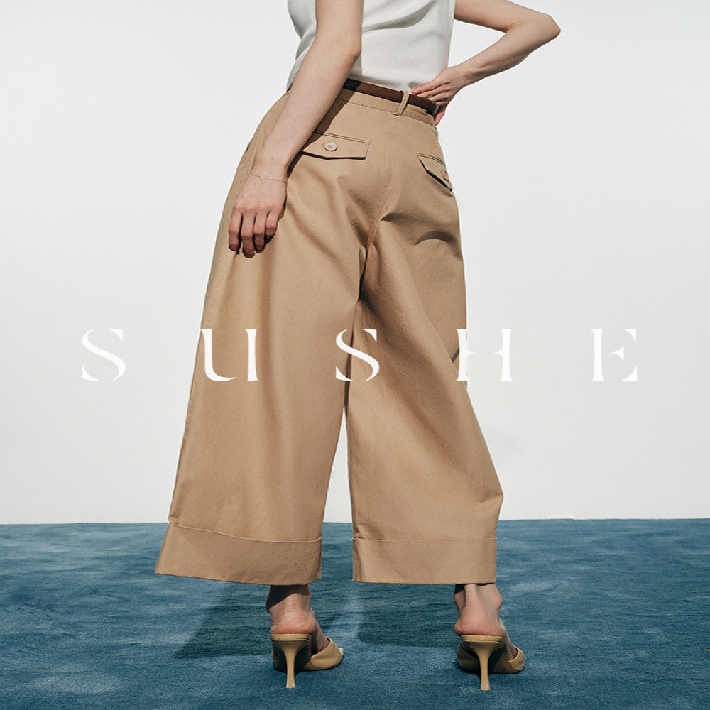 Shuxi SUSHE Yapi and Soft Skin Organic Cotton Blended High Waist Nine Fold Loose Wide Leg Casual Pants image 4