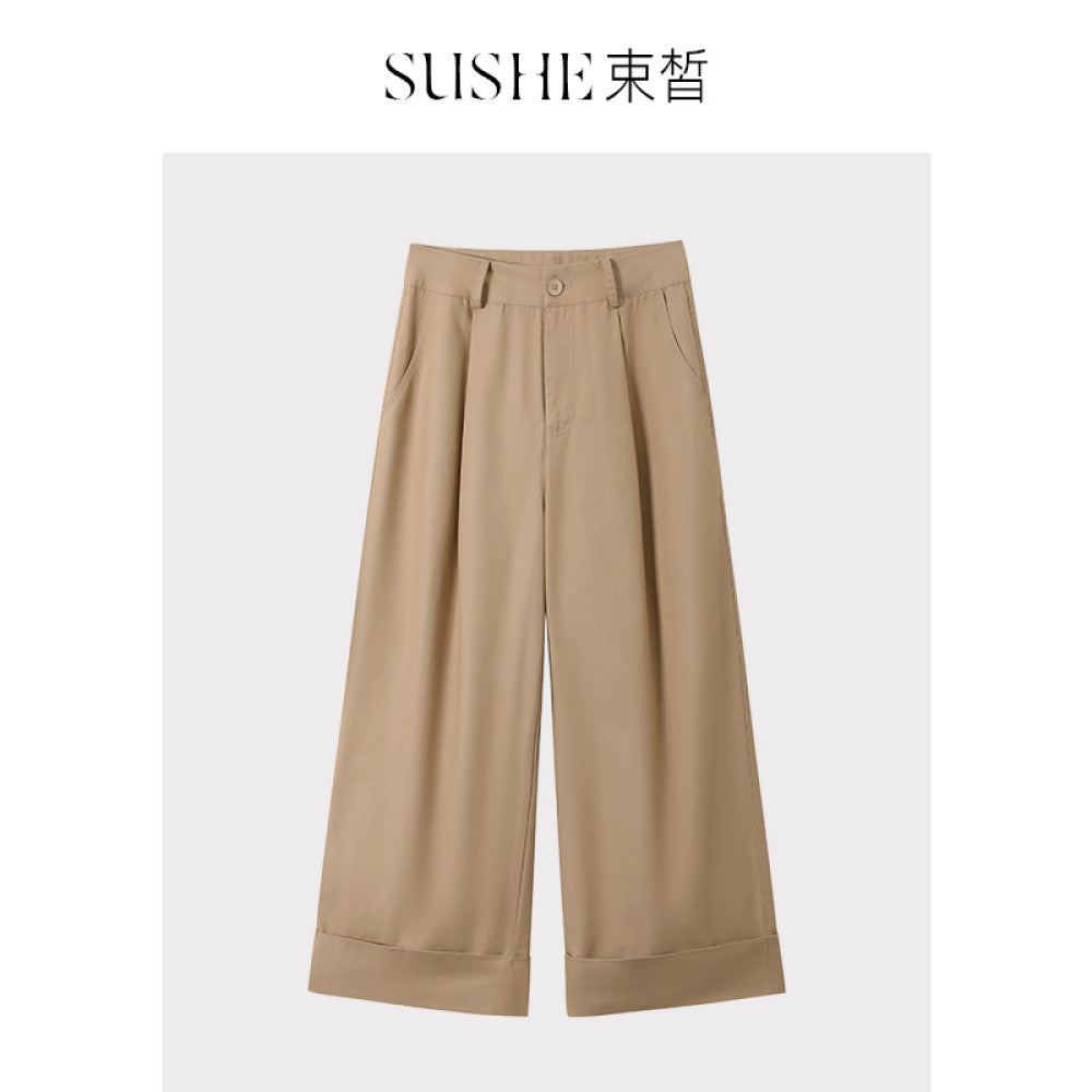 Shuxi SUSHE Yapi and Soft Skin Organic Cotton Blended High Waist Nine Fold Loose Wide Leg Casual Pants image 10