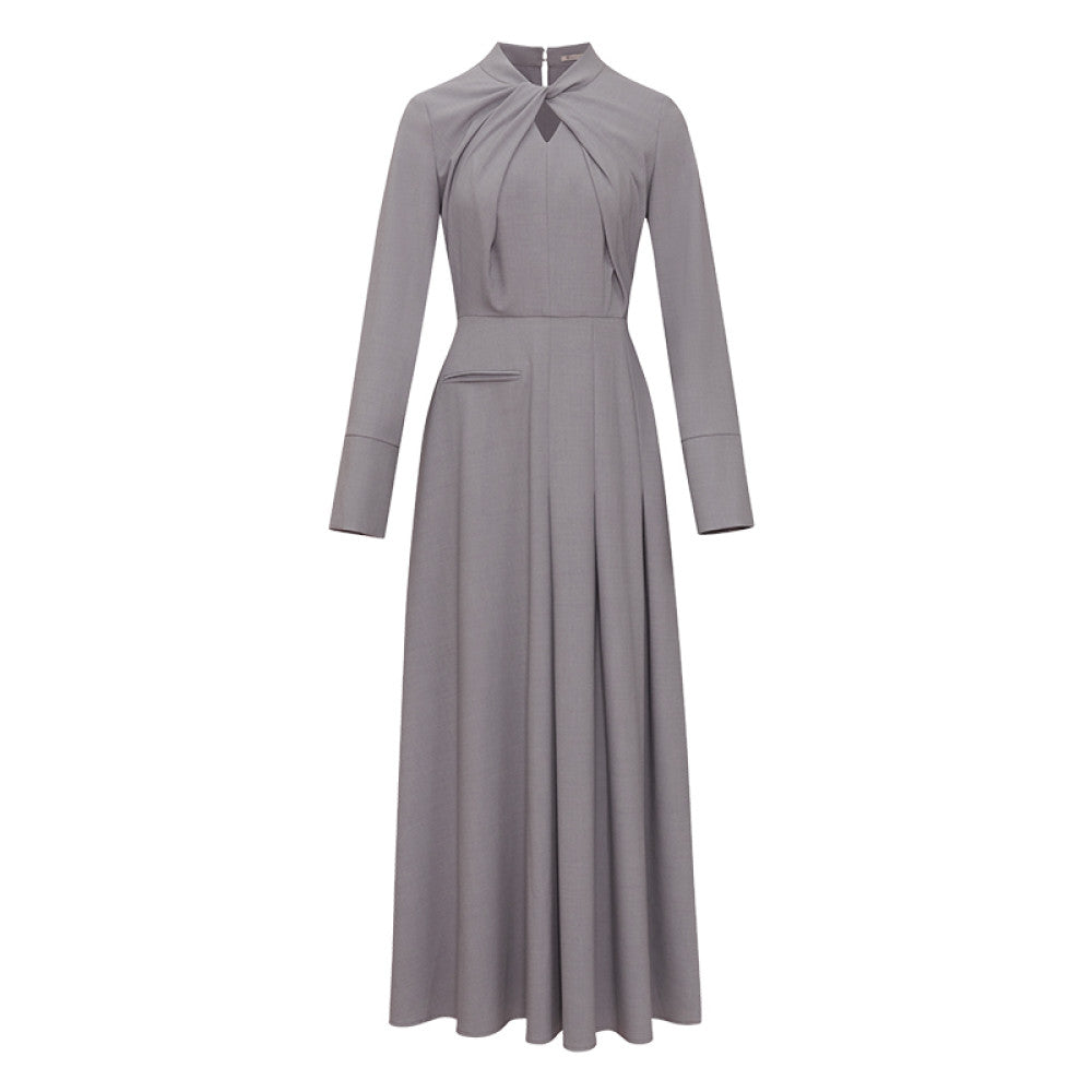 AEL original design gray long sleeved dress for women 2025 autumn new style light luxury high end French long skirt image 7