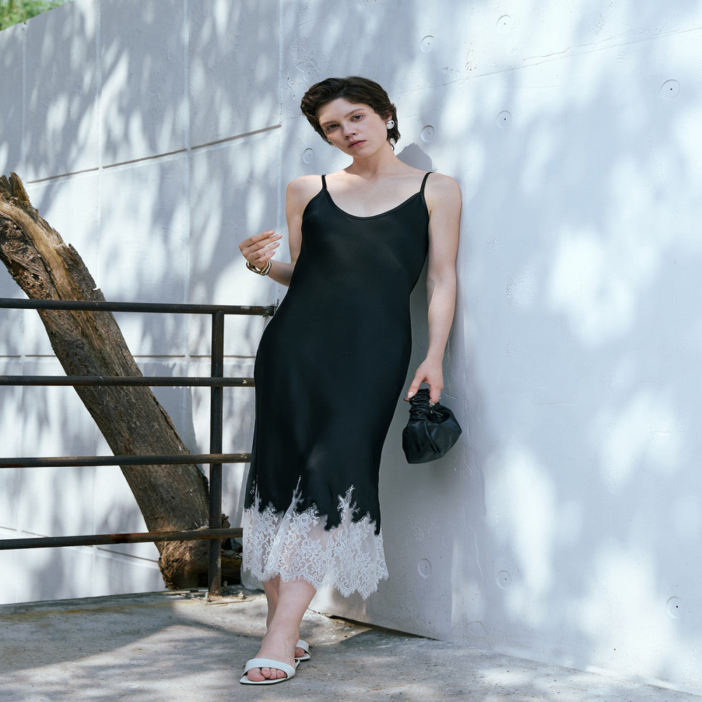 Confession Exclusive Lightweight Cool Gloss High Density Acetic Acid Classic Minimalist Elegant Slimming Strap Dress image 4