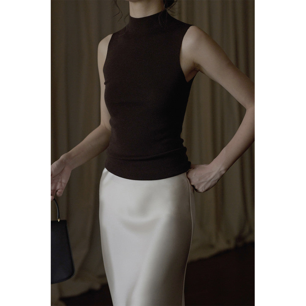 Summer temperament elegant seamless Yangtze all wool 60S semi high neck slim fit base sweater image 4